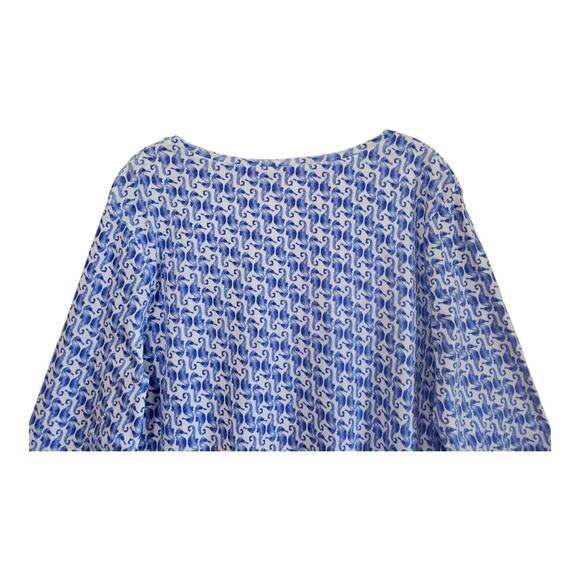 CHICO'S 3 Women XL Seahorse Top Blue White 3/4 Slv Coastal Pima Cotton Knit 42" - Picture 5 of 8